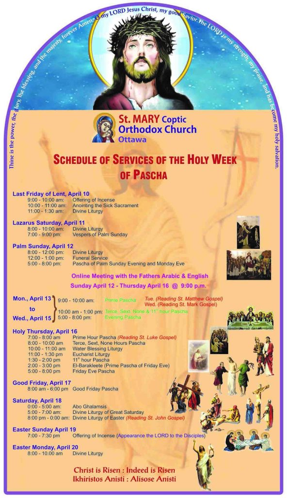 Holy Week schedule 2020